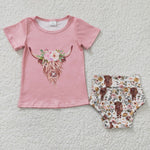 SALE GBO0074 Cow Flower Pink Girl's Bummie Set