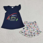 GSSO0165 Vinyl print DADDY'S Fishing Buddy Summer Girl's Shorts Set