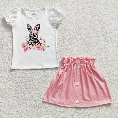 GSD0228 Easter Bunny Leopard Pink Skirt Girl's Dress