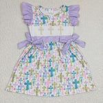 GSD0190 Easter Cross Cute Purper Bow Girl's Dress