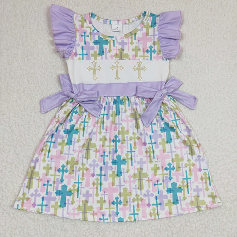 GSD0190 Easter Cross Cute Purper Bow Girl's Dress