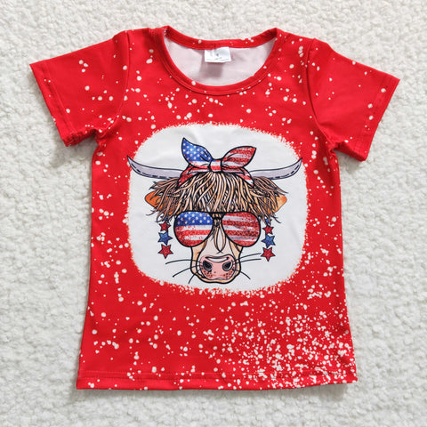 GT0114 National day Cow Red Flag Girl's Shirt Top