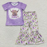 GSPO0264 Fashion Flower Purple Cow Girl's Set