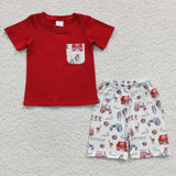 BSSO0120 Summer Farm Red House Boy's Shorts Set