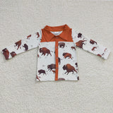 BT0200 Western Cow Brown Long Sleeves Buttons Boy's Shirt