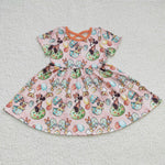 GSD0222 Easter Rabbit Egg Cartoon Mouse Orange Girl's Dress