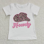 GT0138 HOWDY Hat Leopard White Short Sleeves Girl's Shirt