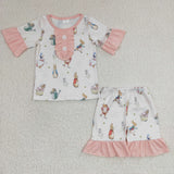 GSSO0155 Cartoon Easter Rabbit Pink Girl's Shorts Set