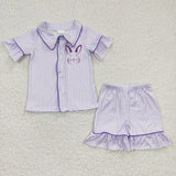 GSSO0144 Summer Cute Easter Rabbit Purple Stripe Girl's Shorts Pajamas