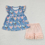 GSSO0168 Summer Chicken Animal Pink Cute Girl's Shorts Set