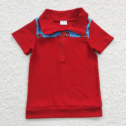 BT0158 New Cartoon Hero Red Short Sleeves Boy's Shirt