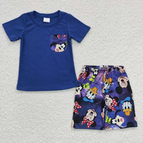 BSSO0163 Cartoon Purple Mouse Boy's Shorts Set