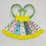SALE A0-21 Boutique Truck Car Farm Yellow Green Twirl Girl's Dress