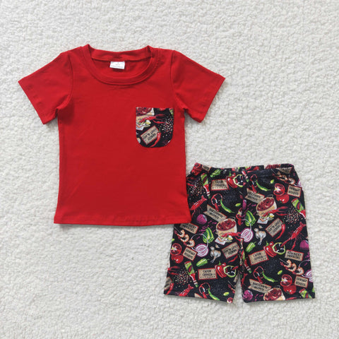 BSSO0165 Crawfish Red Cute Boy's Shorts Set