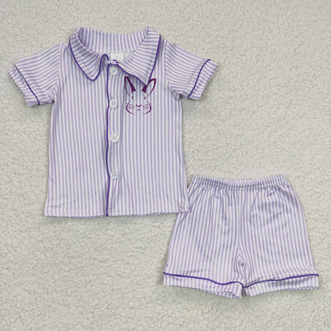 BSSO0105 Summer Cute Easter Rabbit Purple Stripe Boy's Shorts Pajamas