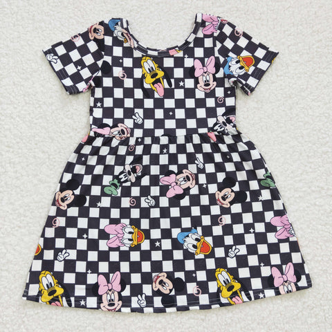 SALE GSD0235 Cartoon Mouse Black Plaid Girl's Dress