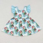 SALE GSD0209 Cartoon Mermaid Fish Sky Blue Girl's Dress