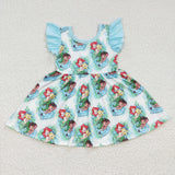 SALE GSD0209 Cartoon Mermaid Fish Sky Blue Girl's Dress