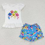 SALE A13-11 Cartoon Baby Shark Cartoon Girl's Shorts Set