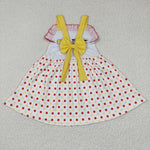 GSD0203 Embroidery  Favorite Cow Red Yellow Dots Bow Girl's Dress