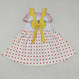 GSD0203 Embroidery  Favorite Cow Red Yellow Dots Bow Girl's Dress