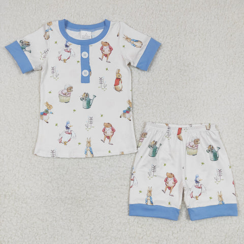 BSSO0123 Cartoon Easter Rabbit Blue Boy's Shorts Set