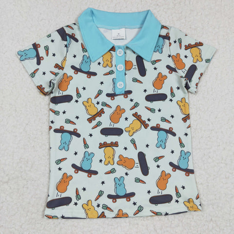 BT0170 Easter Bunny Carrot Blue Short Sleeves Boy's Shirt