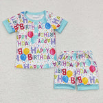 BSSO0180 Happy Birthday Sky Blue Boy's Shorts Set