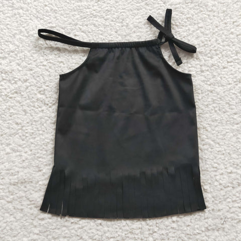 GT0088 Girl's Summer Black Tassel Suede Shirt Top
