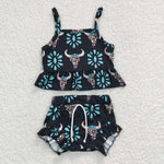SALE GSSO0182 Summer Western Skull Bull Girl's Bummie Set