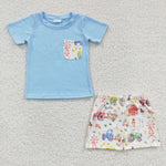 BSSO0142 Farm Truck Carrot Blue Boy's Shorts Set