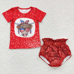 GBO0124 National day Western Cow Red Sequins Girl's Bummie Set