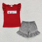 GSSO0161 Embroidery Ocean Boat Red Girl's Shorts Set