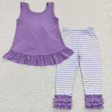 GSPO0506 Purple Stripe Bow Ruffles Cute Girl's Set