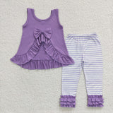 GSPO0506 Purple Stripe Bow Ruffles Cute Girl's Set