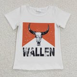 GT0146 WALLEN Western Skull Bull White Short Sleeves Girl's Shirt