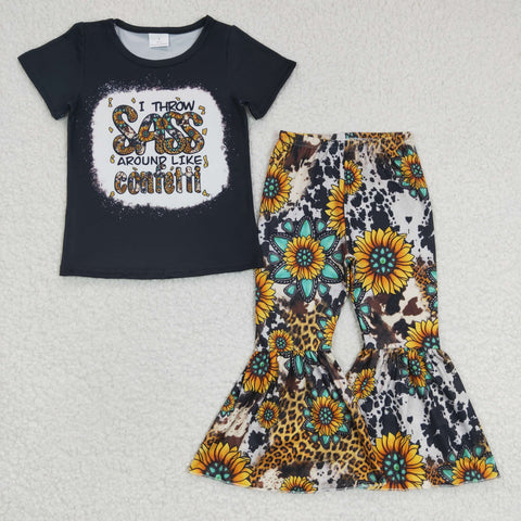 GSPO0484 I Throw SASS around like confetti Black Sunflower Girl's Set