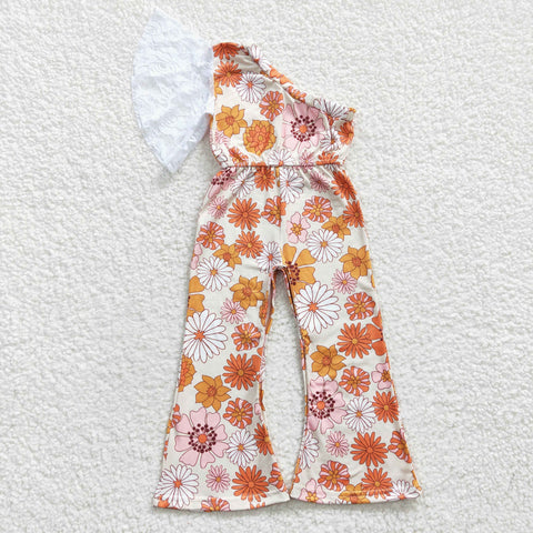 SR0211 Flower Floral Orange Girl's Jumpsuit