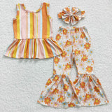 GSPO0509 Flower Orange Stripe Sleeveless Girl's Set