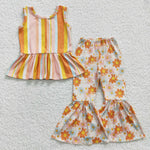 GSPO0509 Flower Orange Stripe Sleeveless Girl's Set