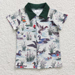 BT0159 New Mallard Duck Straw Green Short Sleeves Buttons Boy's Shirt