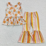 GSPO0508 Flower Orange Stripe Sleeveless Girl's Set