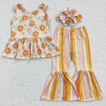 GSPO0508 Flower Orange Stripe Sleeveless Girl's Set