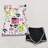 SALE B11-4 Farm Bow Black Cow Girl's Shorts Set