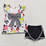SALE B11-4 Farm Bow Black Cow Girl's Shorts Set