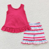 GSSO0209 Hot Pink Stripe Bow Cute Girl's Shorts Set