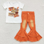 GSPO0547 You proof Boutique Orange Jeans 2 Pcs Girl's Set