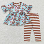 GSPO0389 Cartoon Toy Brown Blue Stripe Girl's Set