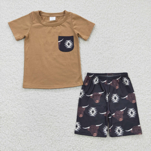 BSSO0148 Cow Khaki Black Boy's Shorts Set