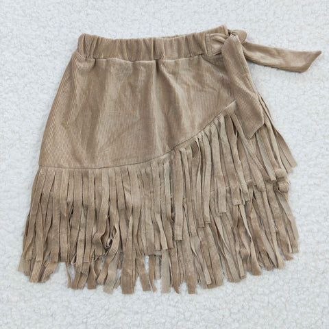 GLK0004 Fashion Girl's New Boutique Khaki Tassel Girl's Skirt
